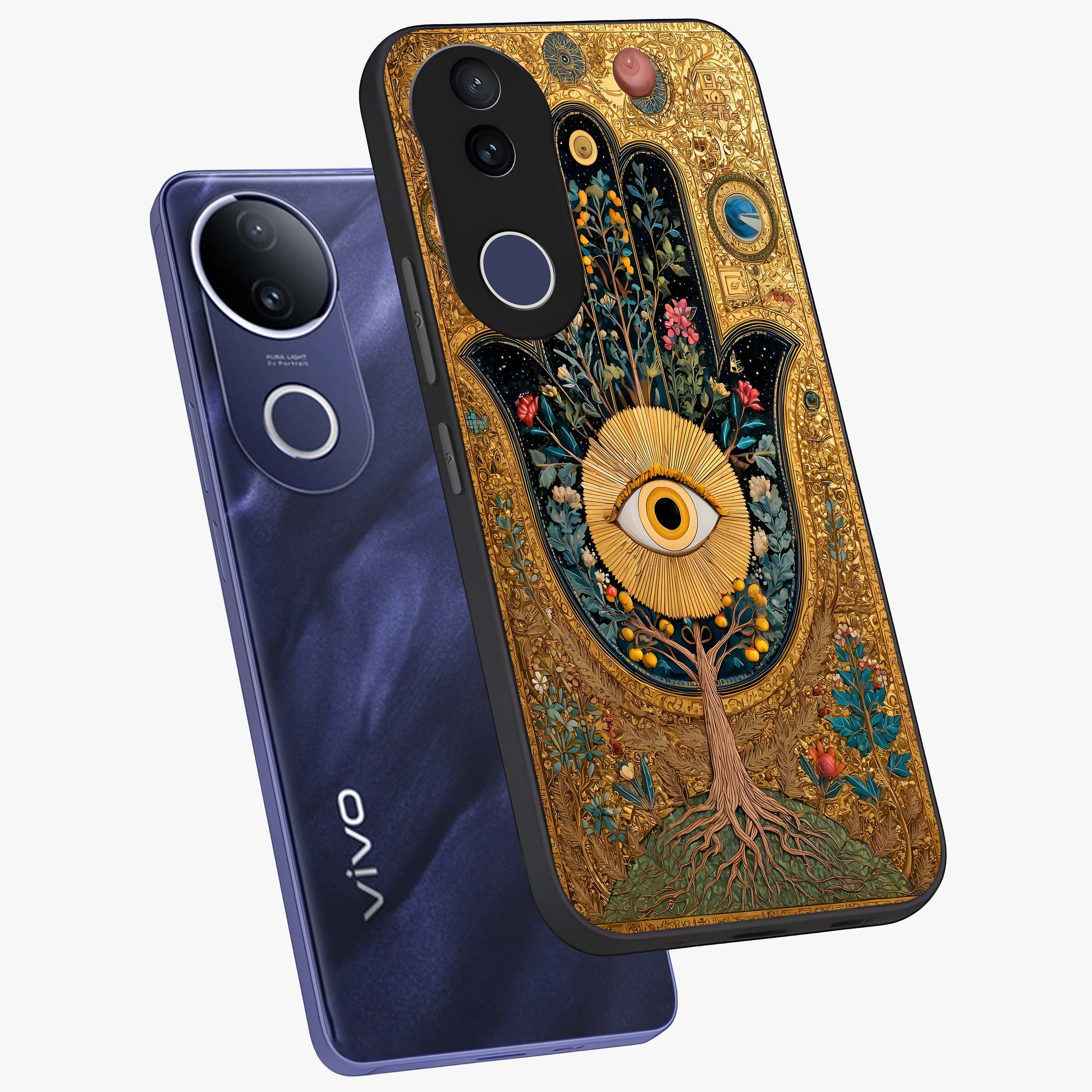 Ethereal Evil Eye Glass Case displayed in angled mockup highlighting protective evil eye symbol with spiritual aesthetic design.