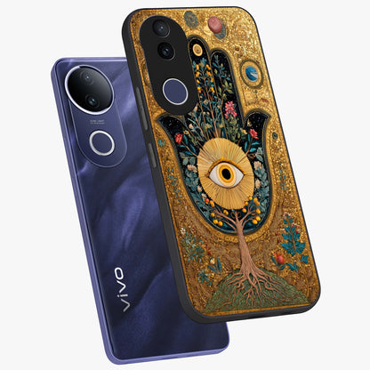 Ethereal Evil Eye Glass Case displayed in angled mockup highlighting protective evil eye symbol with spiritual aesthetic design.