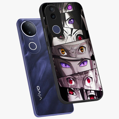Eyes of Destiny Glass Case displayed in angled mockup highlighting bold eye illustration with mystical aesthetic style.