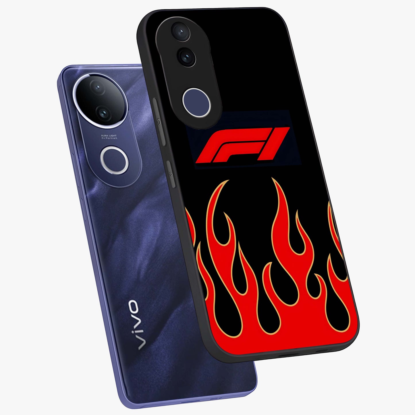 Fire F11 Glass Case displayed in angled mockup highlighting bold fire inspired graphic with energetic aesthetic style.