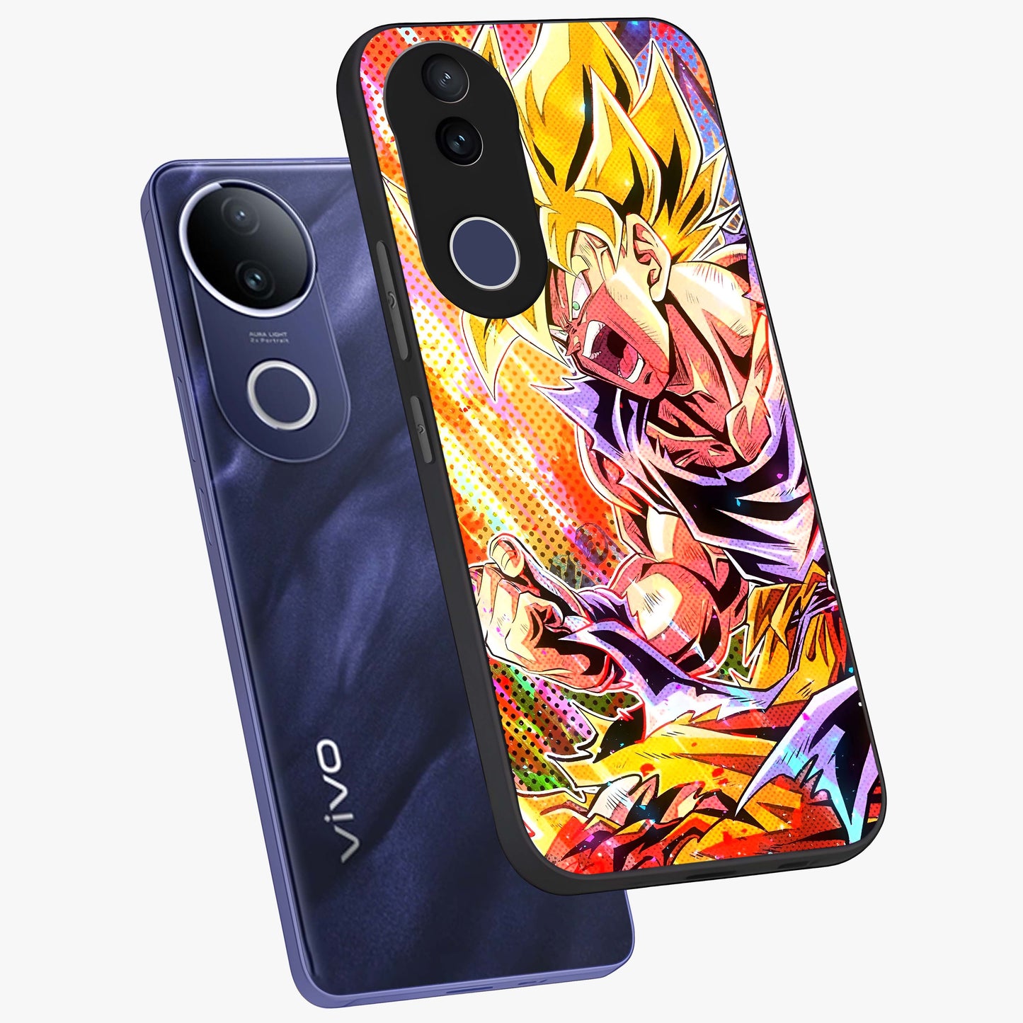 Firing Goku Glass Case displayed in angled mockup highlighting dynamic anime character design with action aesthetic.
