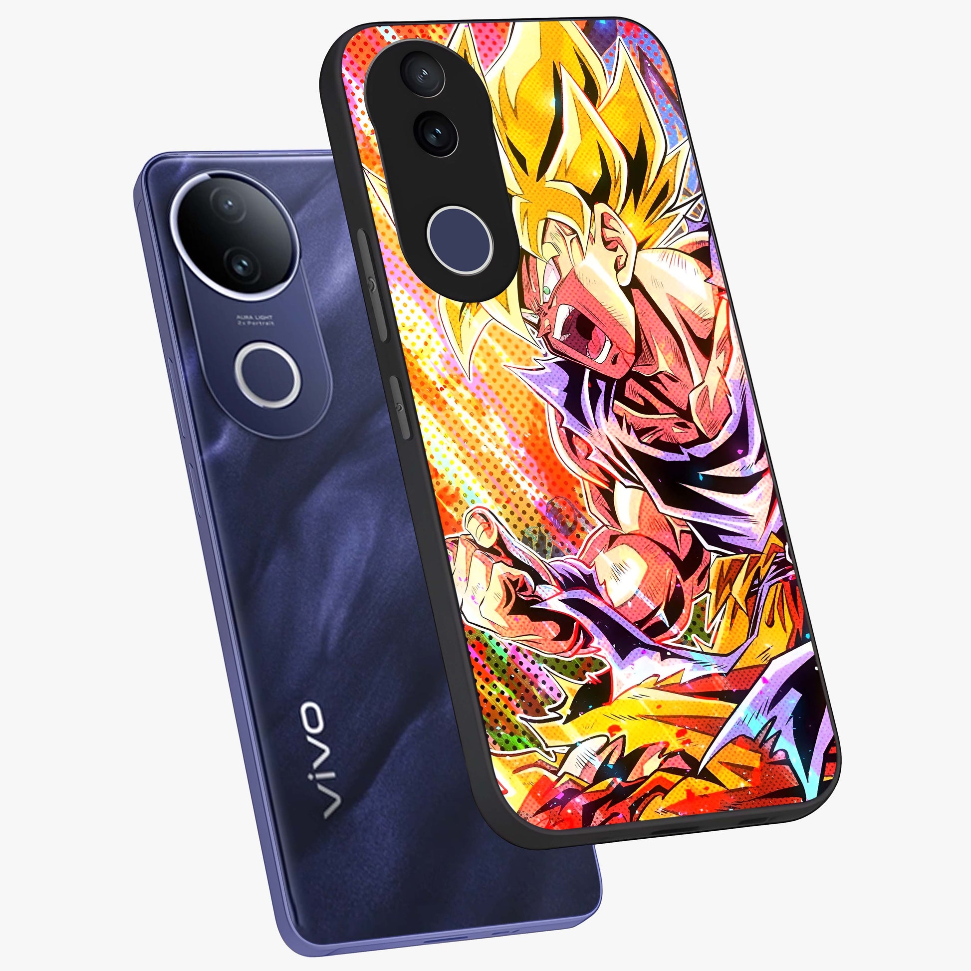 Firing Goku Glass Case displayed in angled mockup highlighting dynamic anime character design with action aesthetic.