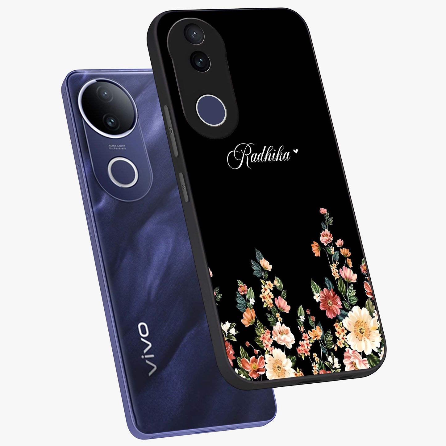 Floral Design With a Custom Personalized Name Glass Case displayed in angled mockup highlighting elegant floral pattern with custom name feature.