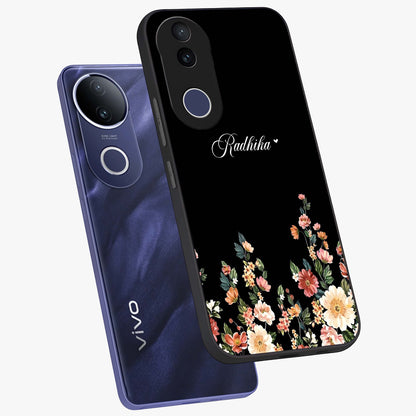 Floral Design With a Custom Personalized Name Glass Case displayed in angled mockup highlighting elegant floral pattern with custom name feature.