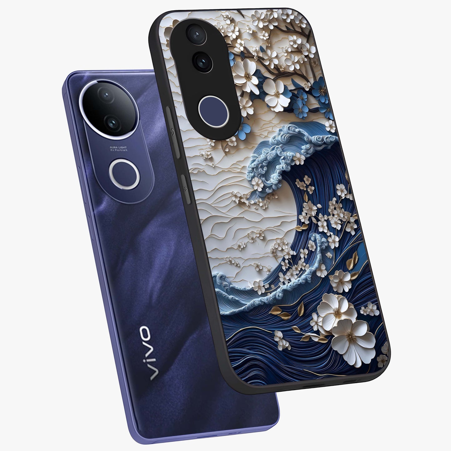 Floral Wave Origami Glass Case displayed in angled mockup highlighting geometric origami flower design with modern aesthetic style.