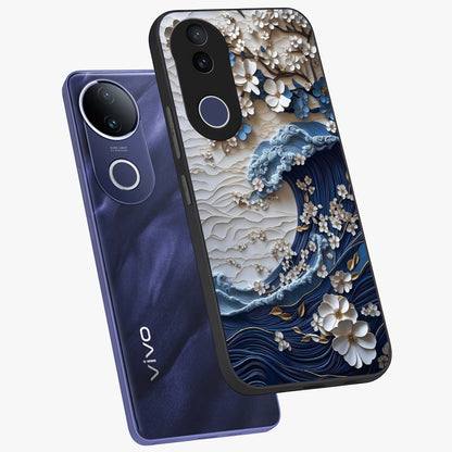 Floral Wave Origami Glass Case displayed in angled mockup highlighting geometric origami flower design with modern aesthetic style.
