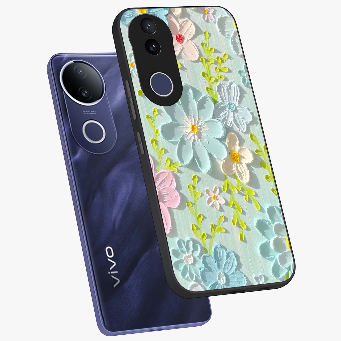 Frosted Petal Garden Glass Case displayed in angled mockup highlighting delicate flower petal design with calm garden aesthetic.