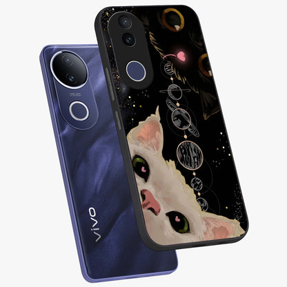 Galactic Cat Glass Case displayed in angled mockup highlighting celestial feline illustration with galaxy aesthetic style.