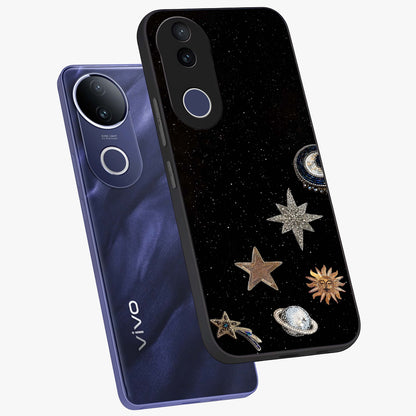 Galactic Charm Glow Glass Case displayed in angled mockup highlighting luminous galaxy inspired design with dreamy aesthetic.
