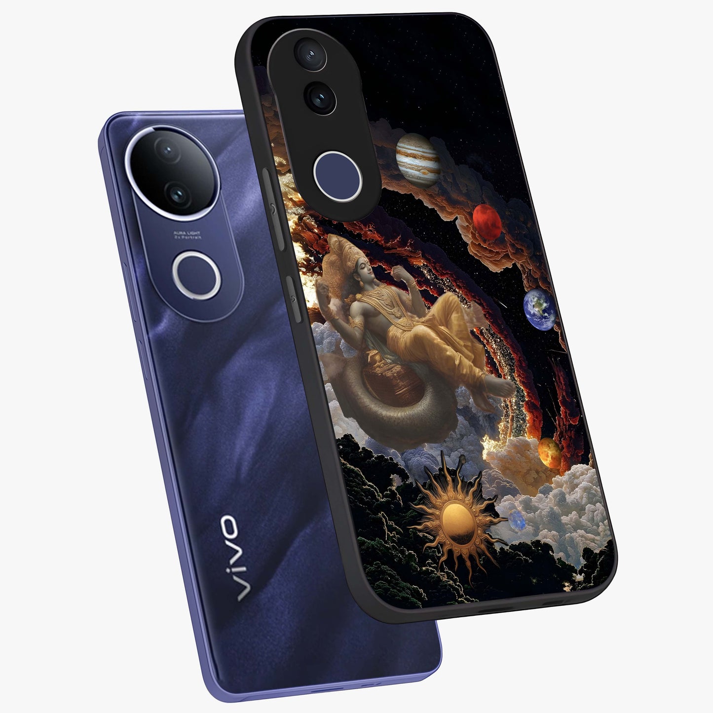 Galactic Divine God Glass Case displayed in angled mockup highlighting powerful celestial deity illustration with galactic aesthetic.