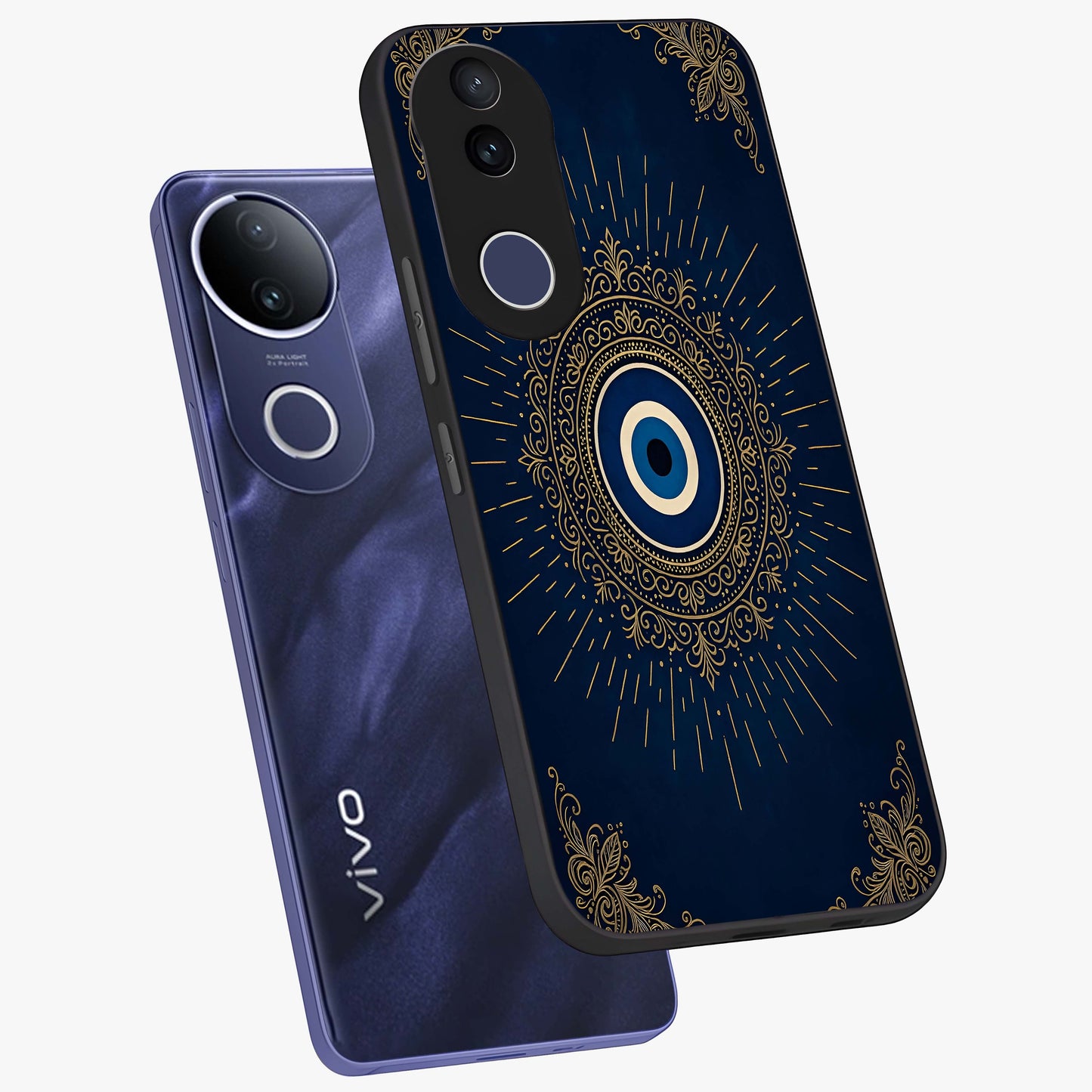 Golden Celestial Charm Glass Case displayed in angled mockup highlighting sparkling cosmic charm design with celestial aesthetic.