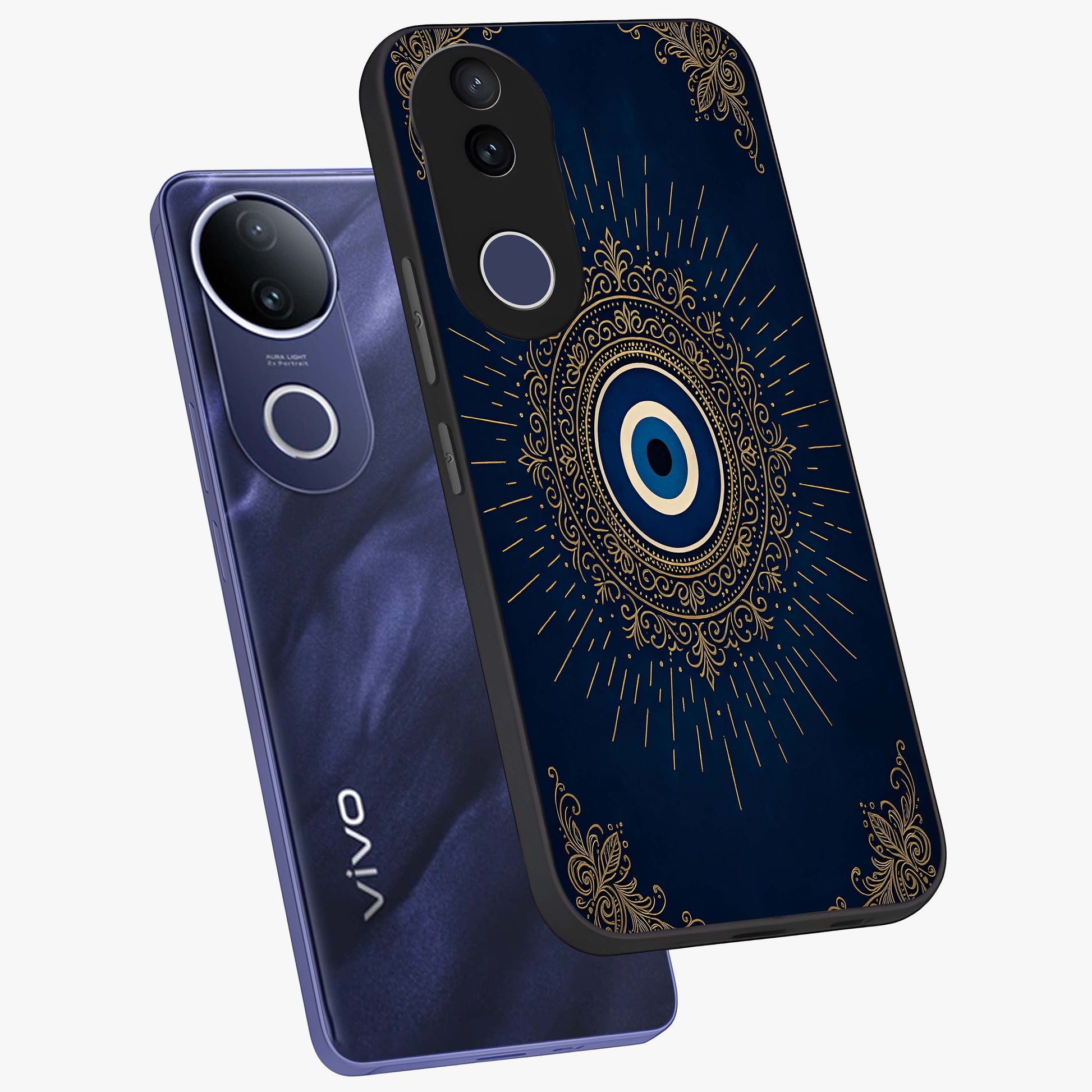 Golden Celestial Charm Glass Case displayed in angled mockup highlighting sparkling cosmic charm design with celestial aesthetic.