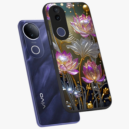 Golden Floral Majesty Glass Case displayed in angled mockup highlighting elegant flower design with royal golden aesthetic.