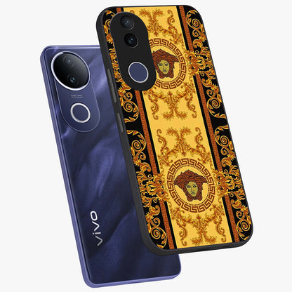 Golden Lotus Glow Glass Case displayed in angled mockup highlighting radiant lotus illustration with spiritual aesthetic.