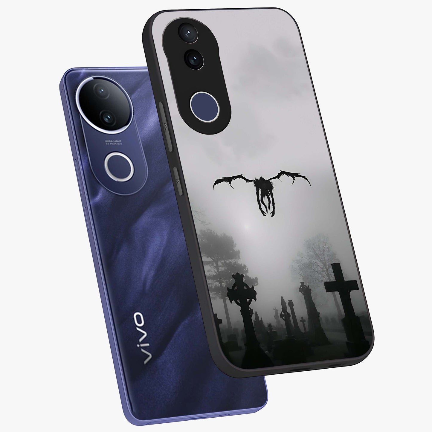 Graveyard Shadow Descent Glass Case displayed in angled mockup highlighting eerie shadow illustration with gothic aesthetic.