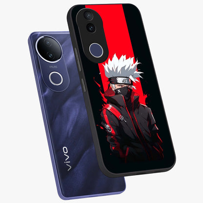 Kakashi Scarlet Shadow Glass Case displayed in angled mockup highlighting dramatic ninja illustration with scarlet themed aesthetic.