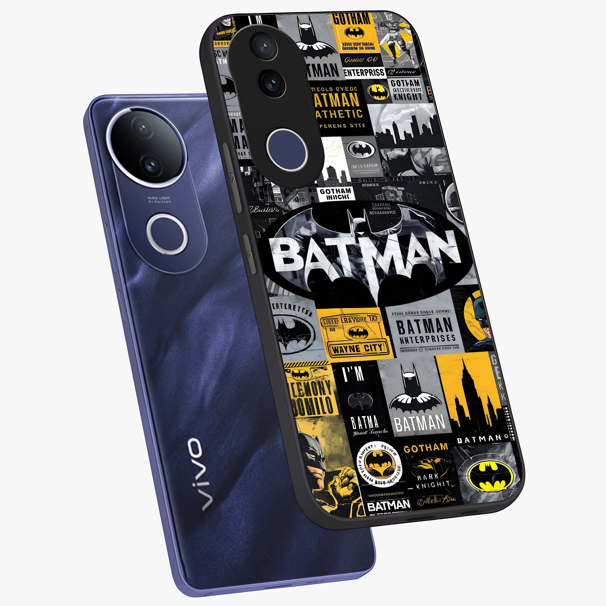 Knight Gotham Rise Glass Case displayed in angled mockup highlighting powerful knight silhouette design with dramatic aesthetic.
