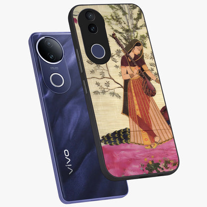 Lady With Veena Art Glass Case displayed in angled mockup highlighting graceful musical illustration with cultural artistic aesthetic.