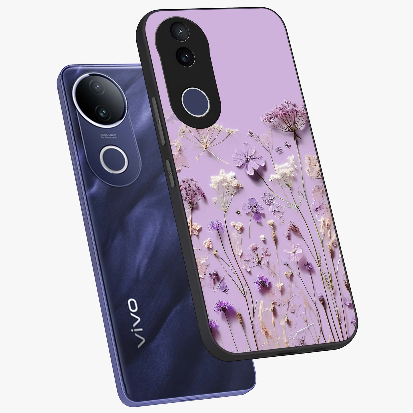 Lavender Blossom Dream Glass Case displayed in angled mockup highlighting dreamy lavender flower design with calming aesthetic style.