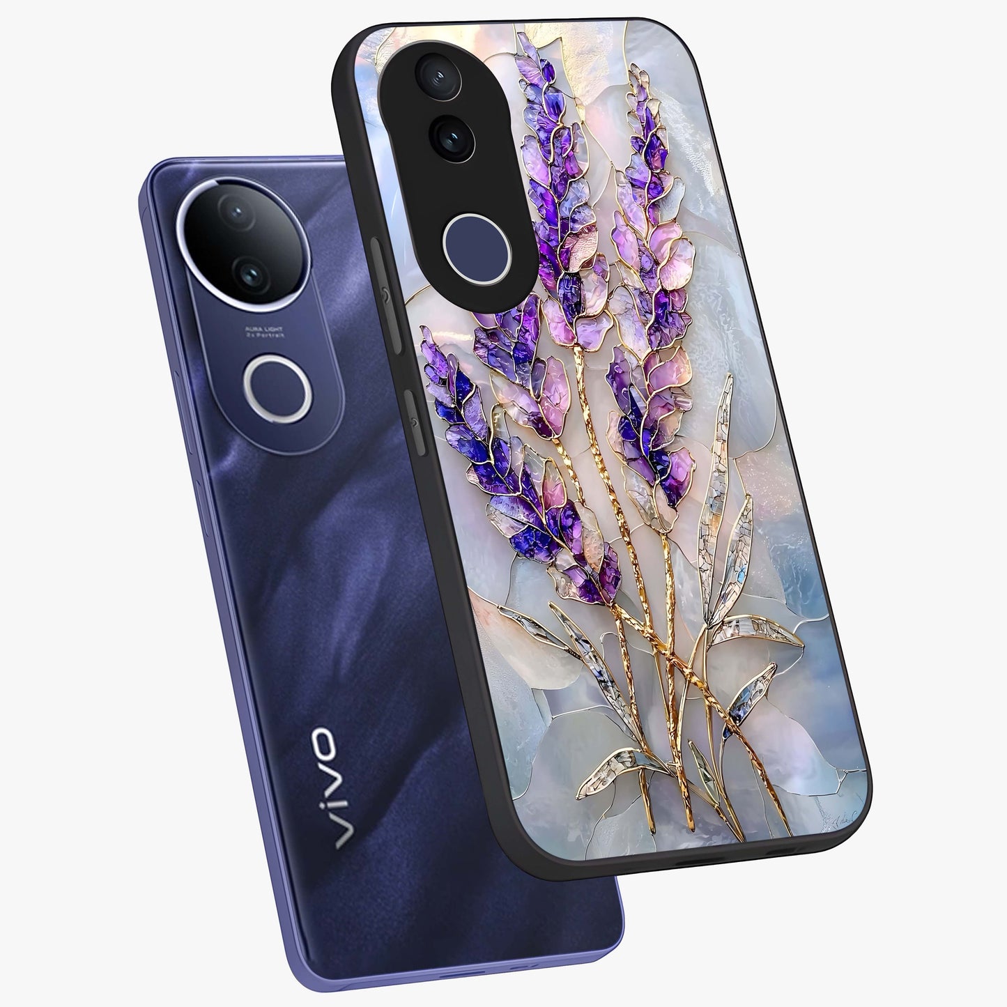 Lavender Dream Glow Glass Case displayed in angled mockup highlighting dreamy purple glow design with soft artistic style.