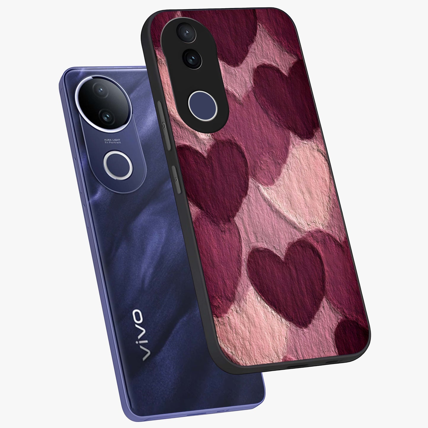 Layered Paper Hearts Glass Case displayed in angled mockup highlighting creative paper craft heart design with romantic aesthetic.