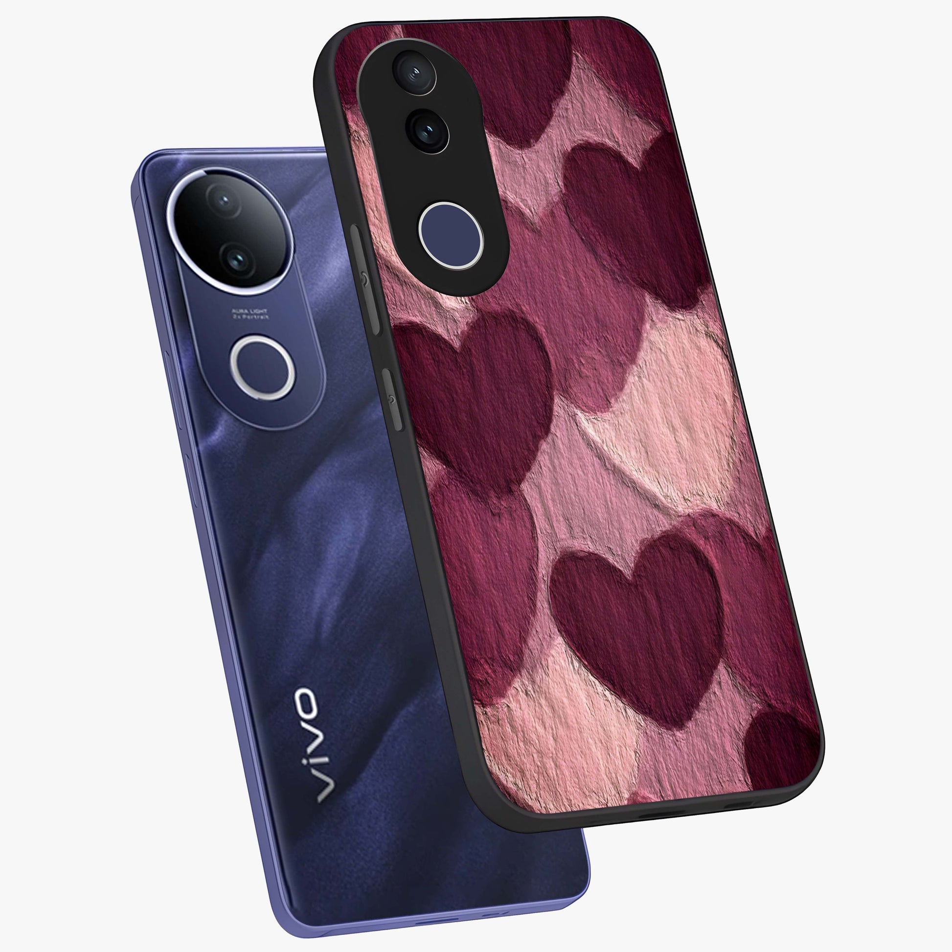 Layered Paper Hearts Glass Case displayed in angled mockup highlighting creative paper craft heart design with romantic aesthetic.