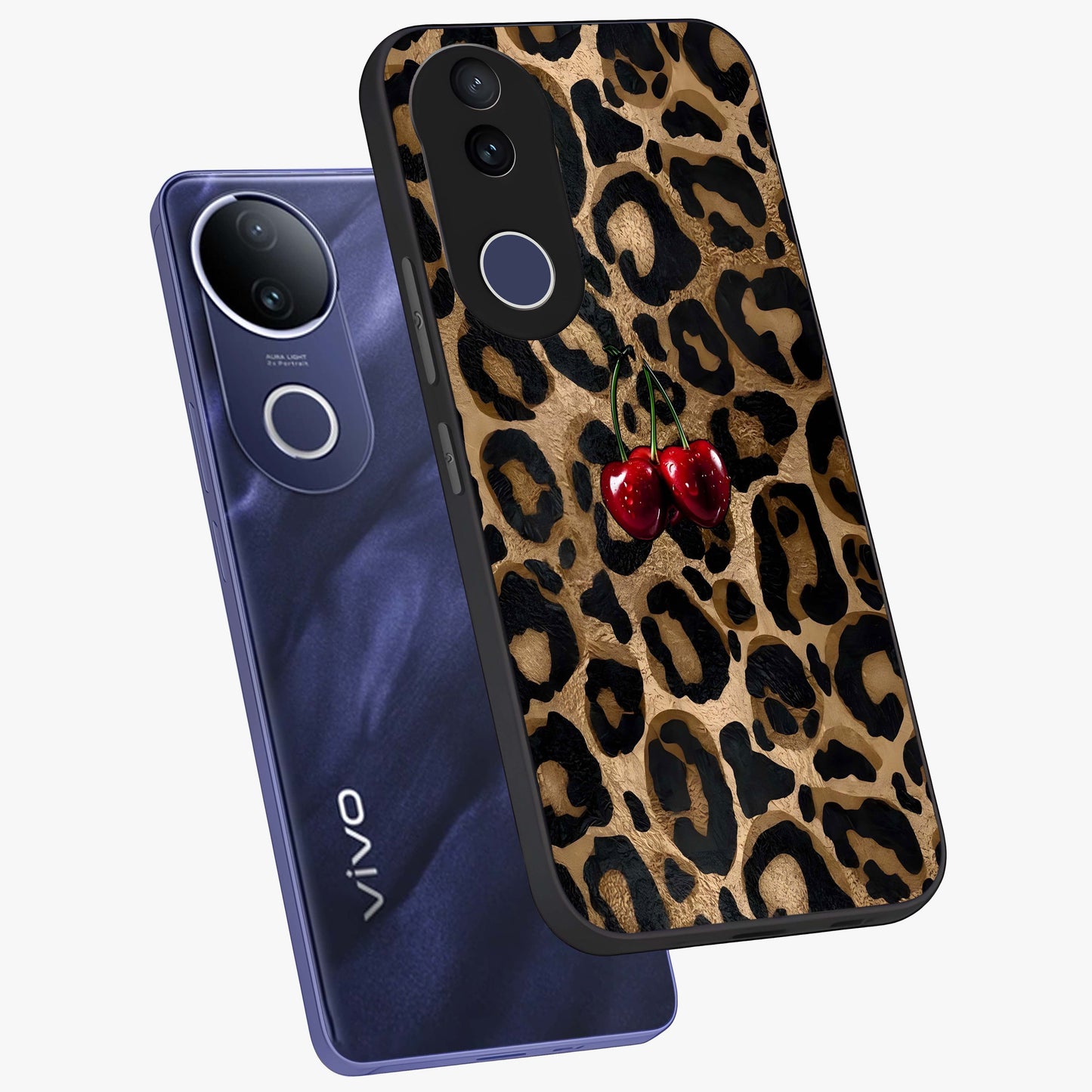 Leopard Wild Cherry Glass Case displayed in angled mockup highlighting bold animal print design with playful cherry aesthetic.