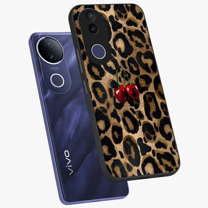 Leopard Wild Cherry Glass Case displayed in angled mockup highlighting bold animal print design with playful cherry aesthetic.