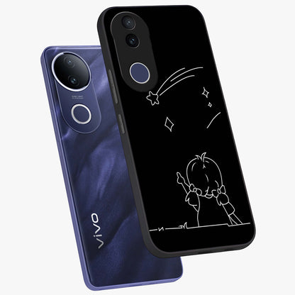 Line Art Girl With Shooting Stars Glass Case displayed in angled mockup highlighting elegant line art design with dreamy star aesthetic.