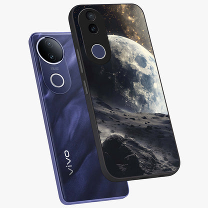 Lunar Horizon Glow Glass Case displayed in angled mockup highlighting celestial moon design with dreamy night aesthetic.
