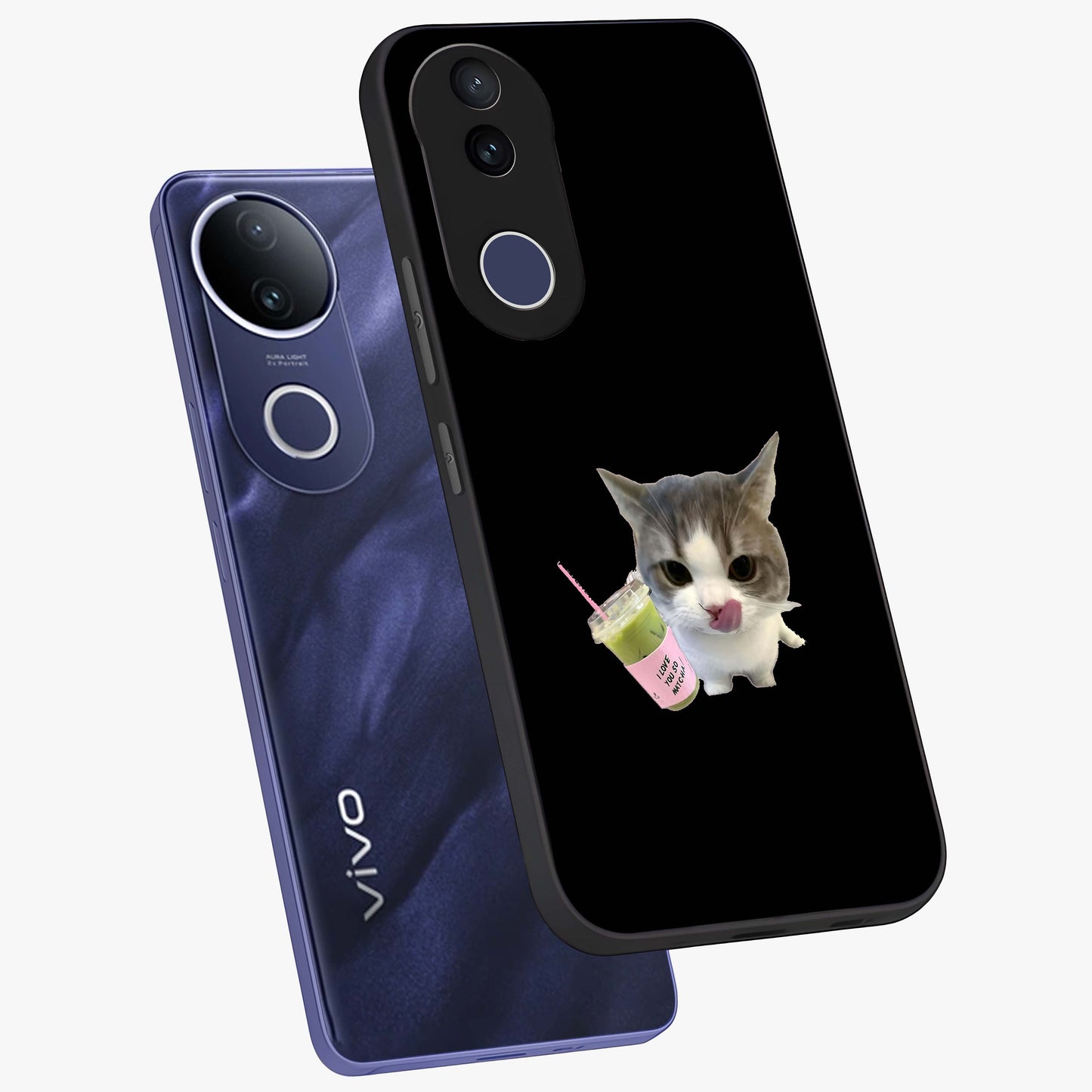Matcha Cat Style Glass Case displayed in angled mockup highlighting playful feline design with pastel matcha aesthetic.