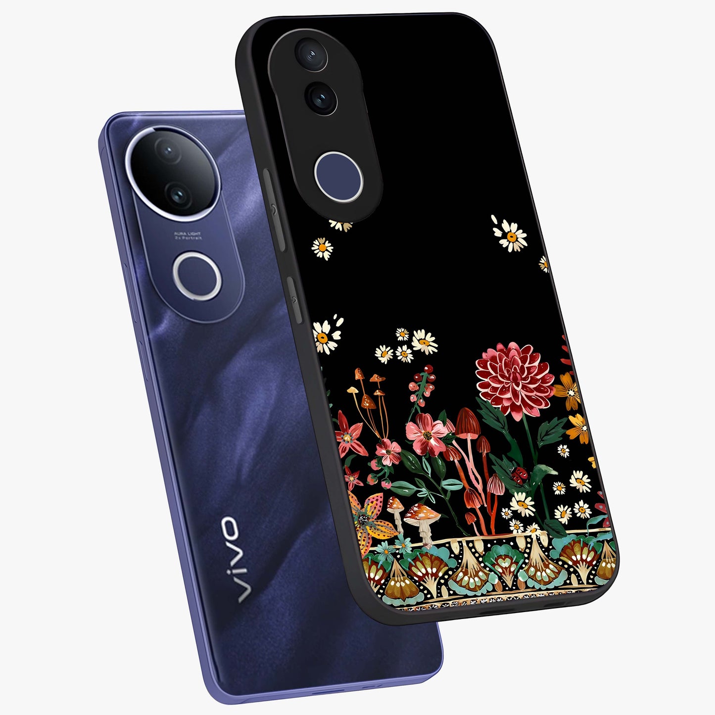 Midnight Bloom Pattern Glass Case displayed in angled mockup highlighting elegant flower design with midnight aesthetic style.