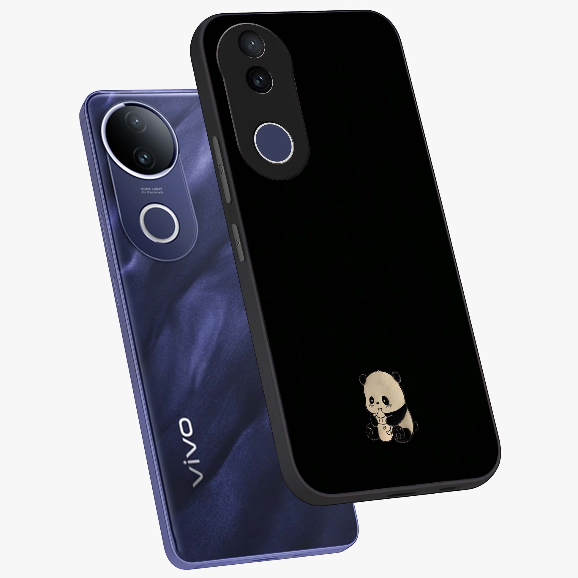 Midnight Panda Love Glass Case displayed in angled mockup highlighting adorable panda illustration with midnight aesthetic.