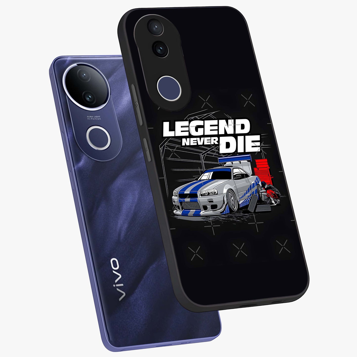 Midnight Racing Legacy Glass Case displayed in angled mockup highlighting dynamic automotive design with bold midnight aesthetic.