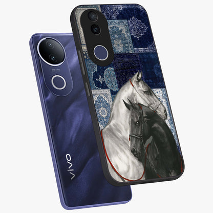 Midnight Stallion Blues Glass Case displayed in angled mockup highlighting powerful stallion illustration with deep midnight tones.