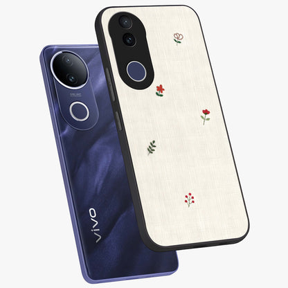 Minimalistic Blue With White Flower Pattern Glass Case displayed in angled mockup highlighting simple floral design with minimal aesthetic.