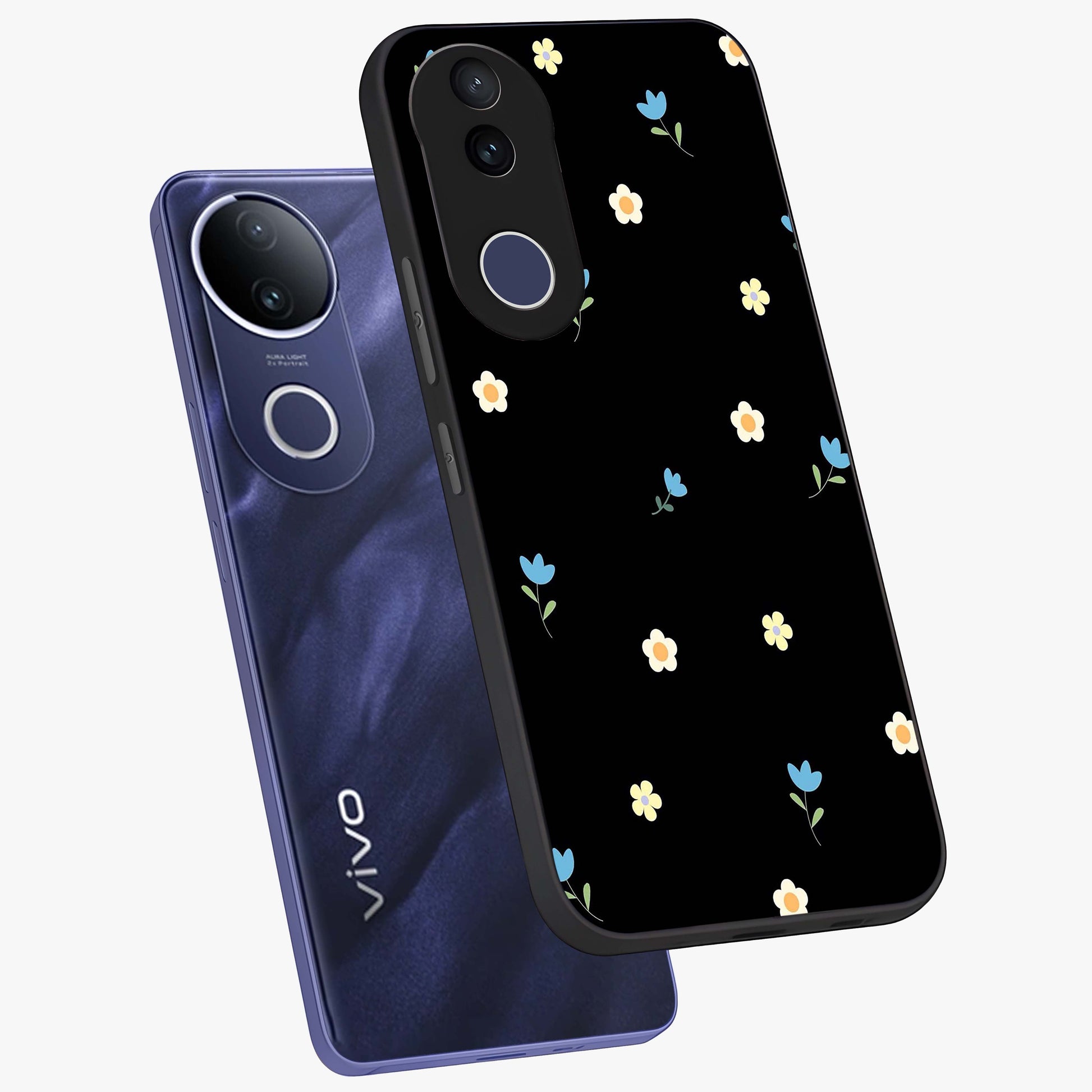 Minimal Petal Whispers Glass Case displayed in angled mockup highlighting delicate petal design with clean minimal aesthetic.