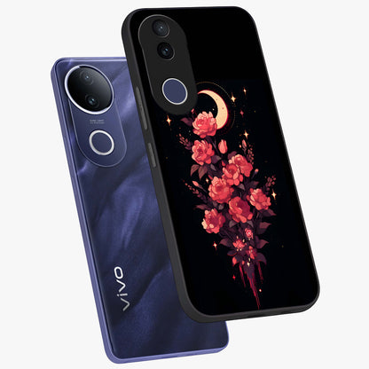 Moonlit Floral Elegance Glass Case displayed in angled mockup highlighting graceful flower design with soft moonlight aesthetic.