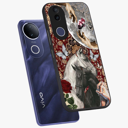 Moonlit Royal Stallion Glass Case displayed in angled mockup highlighting powerful stallion illustration with royal night aesthetic.