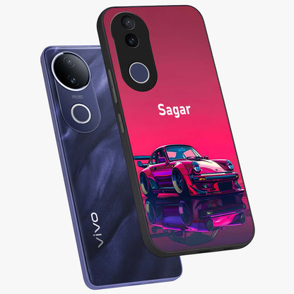 Neon Pink Porsche Glass Case displayed in angled mockup highlighting sleek neon pink car design with racing aesthetic.