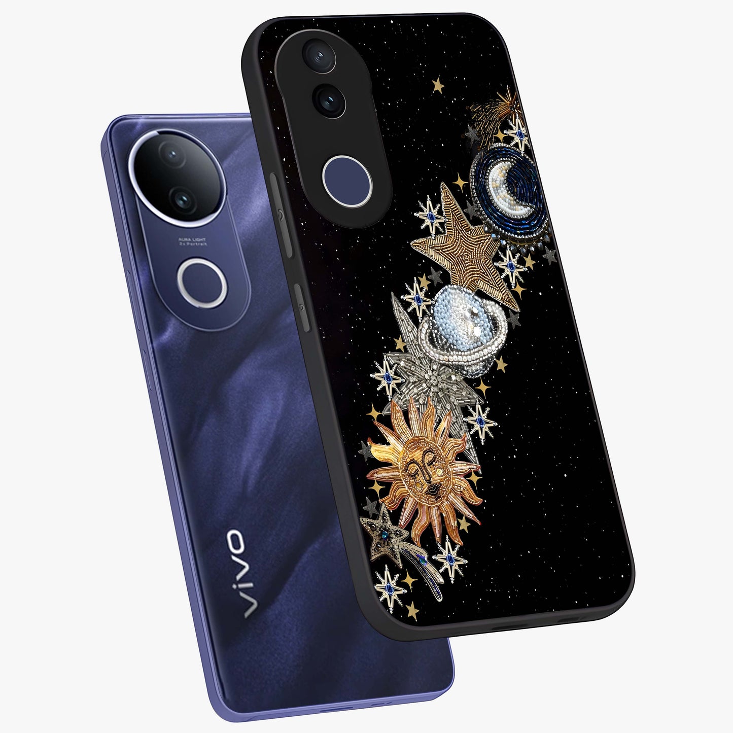 Pearls Universe Object Glass Case displayed in angled mockup highlighting celestial pearl design with dreamy aesthetic.