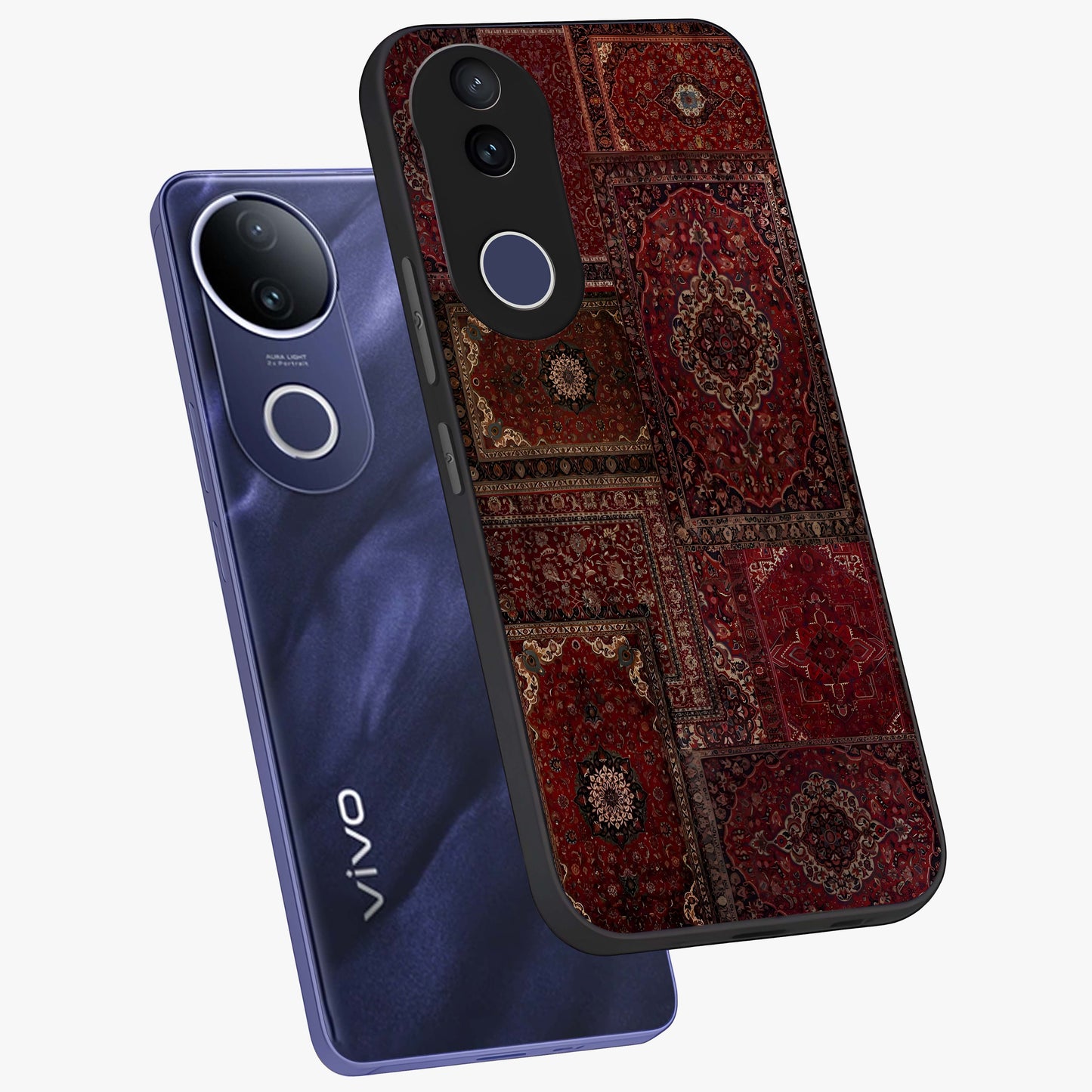 Persian Velvet Tale Glass Case displayed in angled mockup highlighting ornate textile inspired design with royal aesthetic.