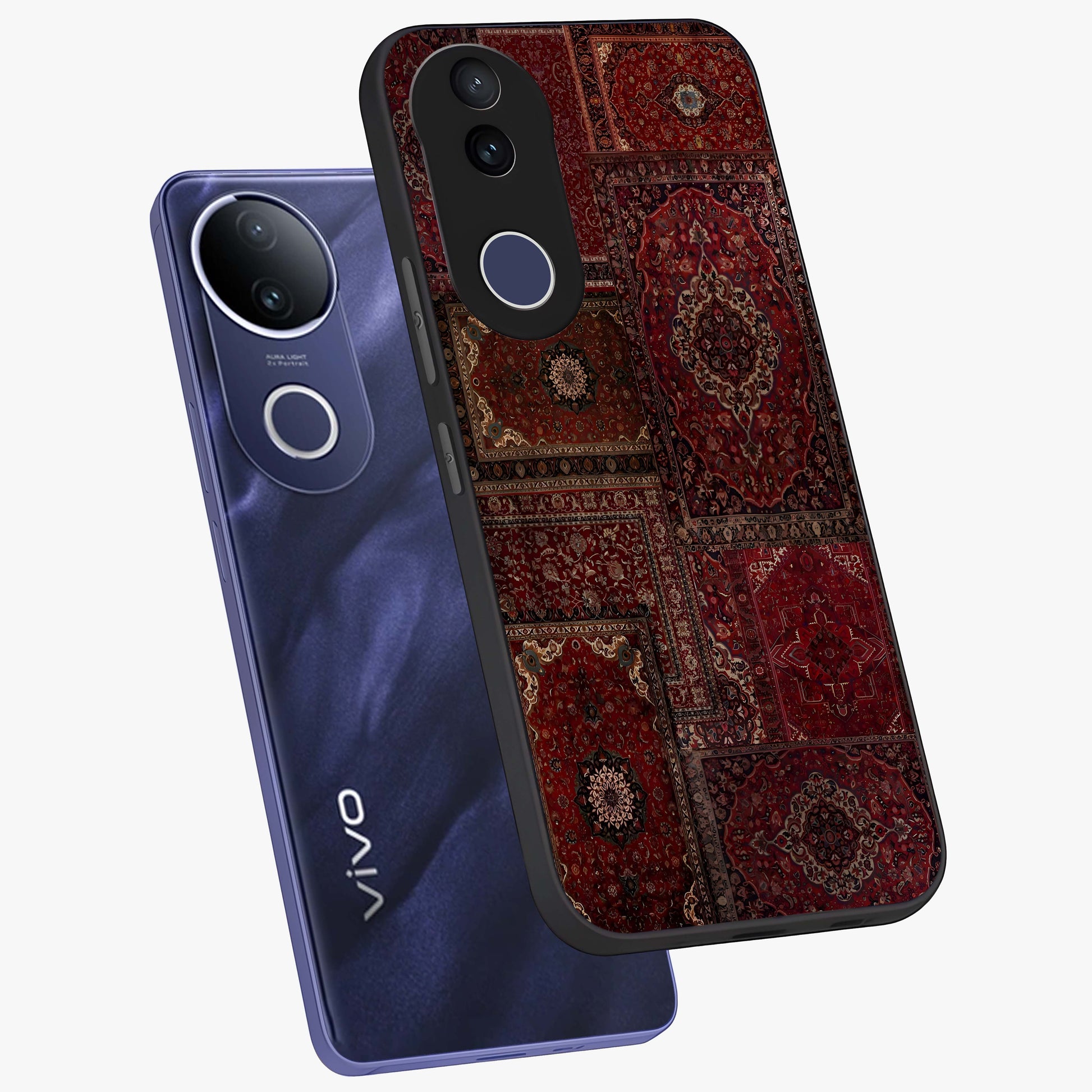 Persian Velvet Tale Glass Case displayed in angled mockup highlighting ornate textile inspired design with royal aesthetic.