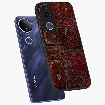 Persian Velvet Tale Glass Case displayed in angled mockup highlighting ornate textile inspired design with royal aesthetic.