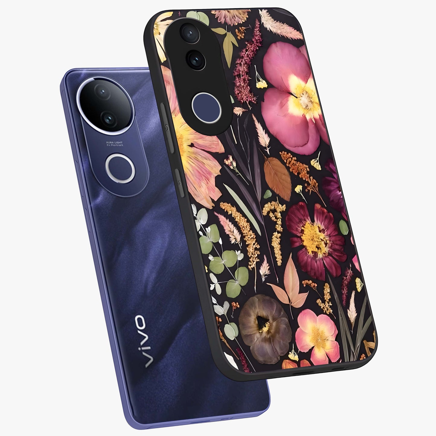 Petal Dream Tapestry Glass Case displayed in angled mockup highlighting decorative petal pattern with elegant botanical aesthetic.