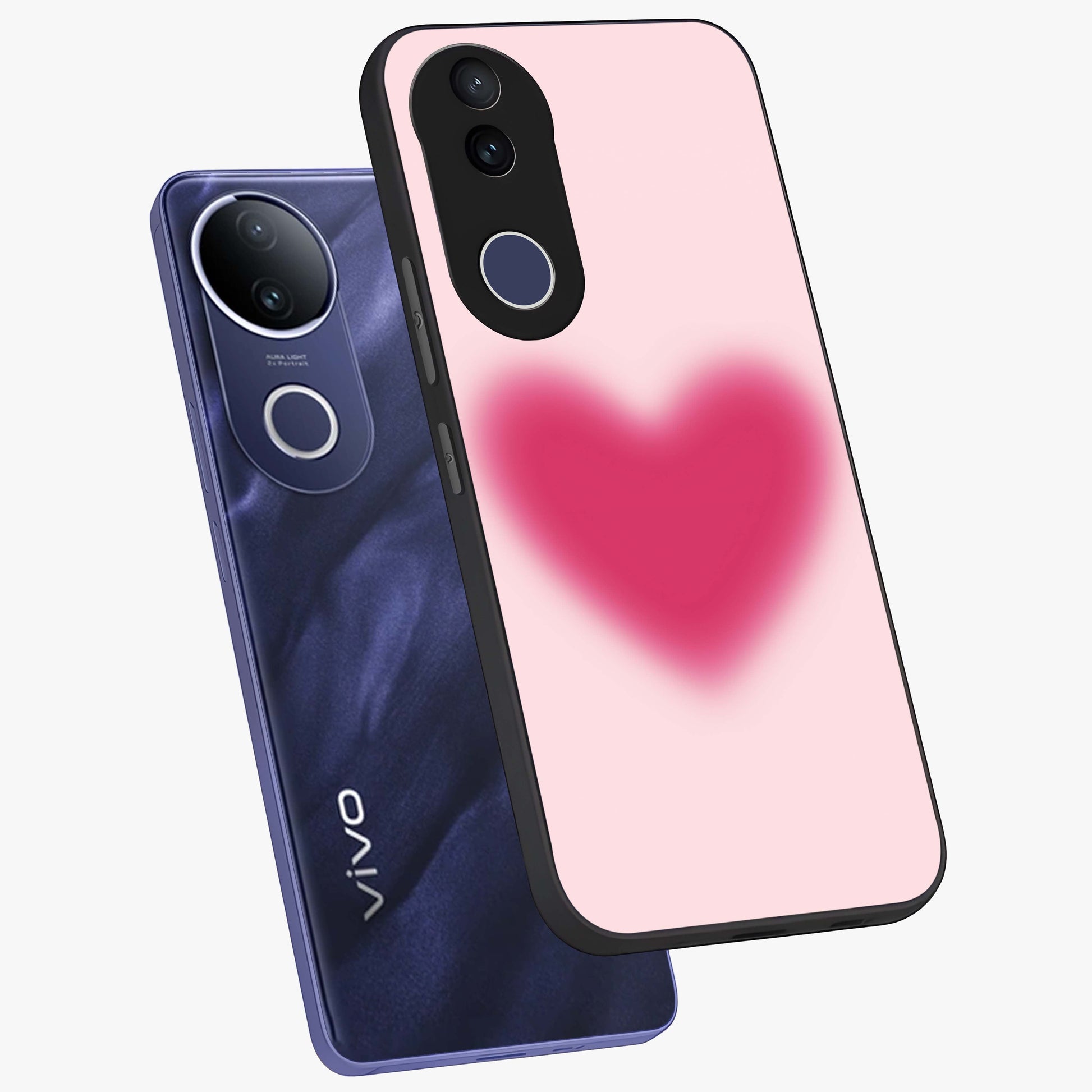 Pink Aura Heart Glass Case displayed in angled mockup highlighting vibrant pink heart design with dreamy aura aesthetic.