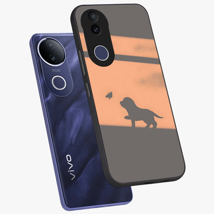 Puppy Shadow Art Glass Case displayed in angled mockup highlighting playful dog illustration with artistic shadow aesthetic.