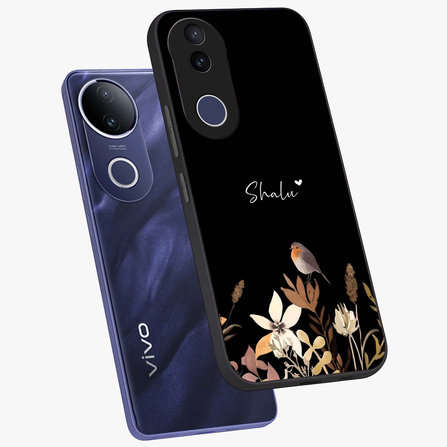 Quiet Garden Tune Custom Name Glass Case displayed in angled mockup highlighting delicate floral garden design with custom name feature.