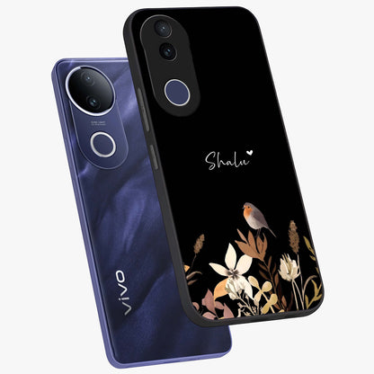 Quiet Garden Tune Custom Name Glass Case displayed in angled mockup highlighting delicate floral garden design with custom name feature.