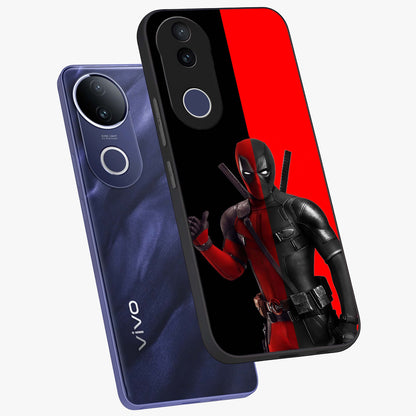Red & Black Deadpool Theme Glass Case displayed in angled mockup highlighting vibrant superhero style illustration with action aesthetic.